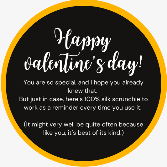 ”Happy Valentine’s Day” - 100% silkkiscrunchie ystävänpäivälahjaksi